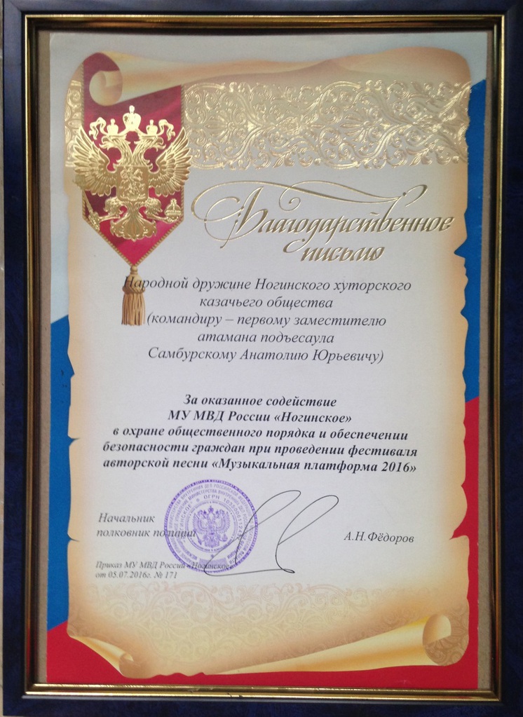Ногинские казаки получили Благодарность за службу